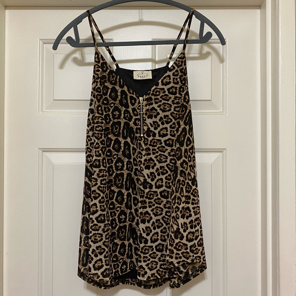 Zip front leopard top